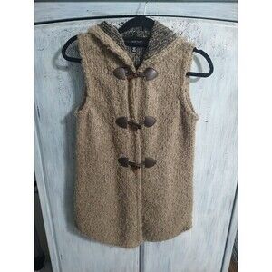 Saks Fifth Avenue Hooded Faux Fur  Wool Vest Xs Boho Cottagecore Outdoorsy...